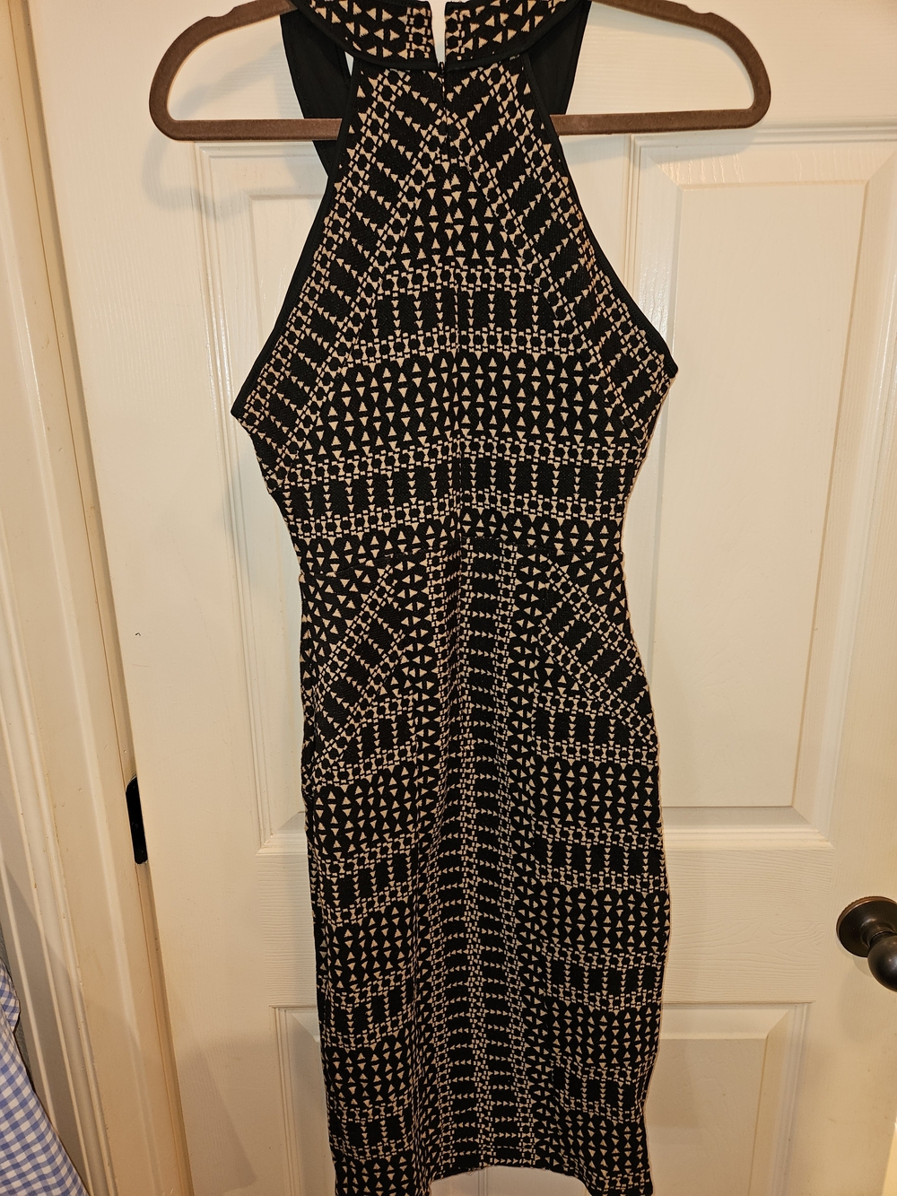 BCBGMaxAzria Black and Cream Geometric Halter Midi Dress - Picture 3 of 4